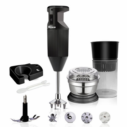 Rico Heavy Duty Portable Hand Blender For Kitchen | 2 Years Replacement Warranty | 5 Blades for Making Juice, Chutney, Smoothie, Whipping & Chopper for Easy Cutting | Non Seed Crushing Juicer Blade 