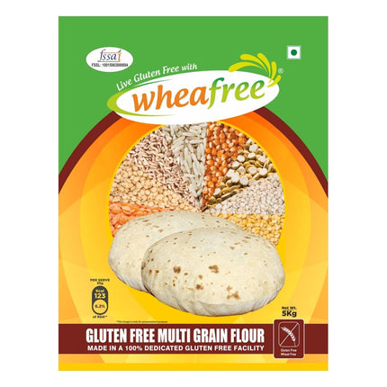Wheafree Multigrain Gluten Free Atta (5Kg) (Pack of 1) | Soya Free | Lactose Free | Easy to Digest | Suitable for Celiacs | Healthy and Tasty | Vegetarian 
