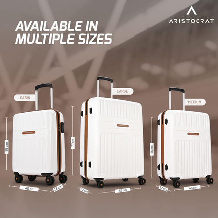 Aristocrat Atlas Check-in Trolley Bag 66cm | Medium | Hard Luggage | Smooth 8-Wheel Suitcase | Secure Combination Lock with Sturdy Zipper | Full Fabric Convipack | 3-Year Warranty (Pearl White) 