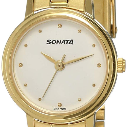Sonata Quartz Analog White Dial Stainless Steel Strap Watch for Women-NS8096YM04 