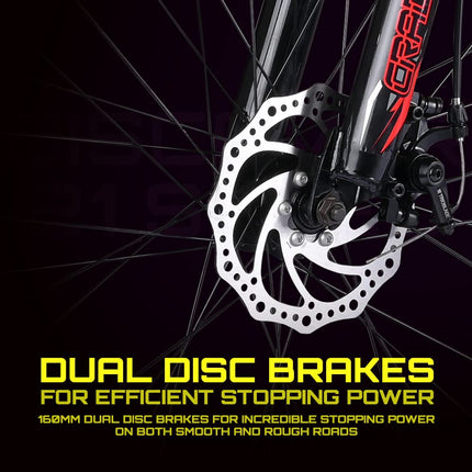Cradiac Discover PRO 21 Speed Steel High Performance Gear Hybrid Cycles for Men with Front Suspension & Disc Brakes | Ideal for 15+ Years, Unisex, Frame Size : 18.5 Inch | 700 * 35C Tires 