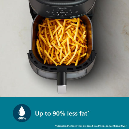 PHILIPS Air Fryer NA231/00 with touch panel, uses up to 90% less fat, 1700W, 6.2 Liter, with Rapid Air Technology (Black),Cooking window, Extra Large 