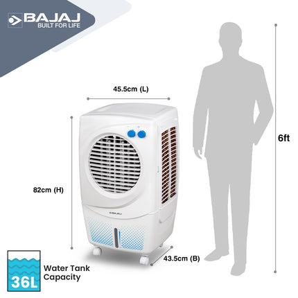 Bajaj PX 97 Torque New 36L Personal Air Cooler For Home|Honeycomb Pad|High Speed Fan |30Ft Powerful Air Throw|Inverter compatible |Portable Cooler-Room|3-Yr Product 2-Yr Pump 1-Yr Motor Warranty|White 