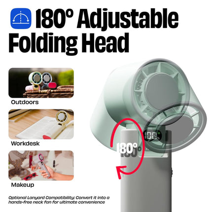 NUUK BFF Hand Fan, 13000 RPM Personal Fan With Icetouch Cooling |3600Mah USB Rechargeable Battery [Up To 10H] |Quiet Foldable Fan For Travel, Commute, Office, Makeup & Outdoor | 100-Speed Dial, Green 