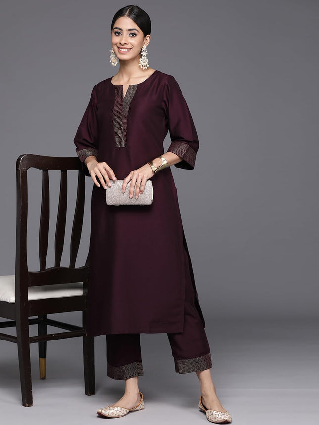 Libas Women's Silk Blend Kurta Sets (34831_Burgundy 