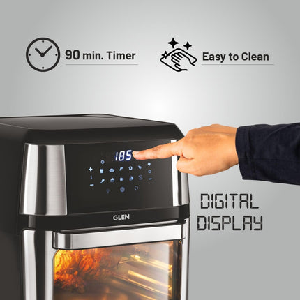Glen Digital Air Fryer Oven for Home, 1800W, 10 Preset Menu Rotisserie, Electric Air Fryer Toaster Oven, Digital Display, Bake Roast Toast Defrost 12 Litre Digital Controls, Black (SA-3046DSS) 