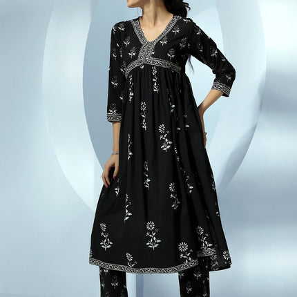 Libas Women's Pure Cotton Kurta Set (48993_Black 