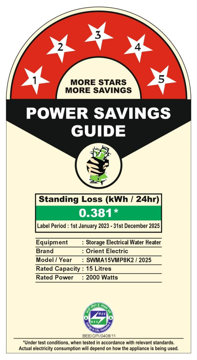 Orient Electric Enamour Classic Pro Geyser|15L Storage Water Heater| High Pressure Epoxy Coated Tank|5 Star rated |8 bar pressure compatibility |Suitable for high rise buildings |5 years tank warranty 