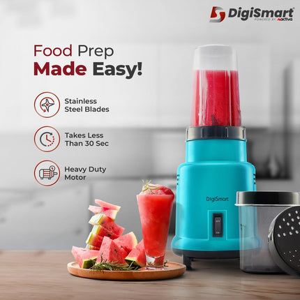 DIGISMART Nutri Mixer Grinder With 2 Jar | 500 Watt | Long Lasting Shock Proof Abs Body | Heavy Duty Motor Multi Purpose Blade Come With 1 Years Warranty (Blue) 
