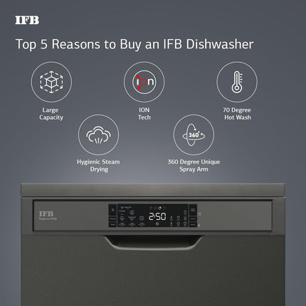 IFB 16 Place Setting Dishwasher with Ion Technology, Auto Programs, (Neptune VX16, 70 Degree Hot Water Wash, Hygienic Steam Drying, with Extra Third Rack, Inox Grey) 