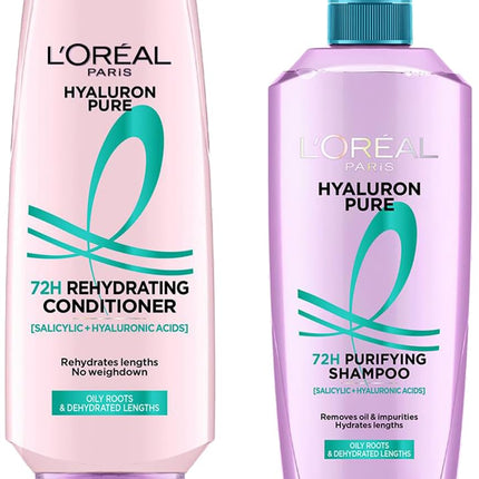 L’Oréal Paris Hyaluron Pure 72H purifying shampoo for fresh scalp & hydrated hair 800 ml plus Conditioner for smooth tangle-free hair, 340 ml 