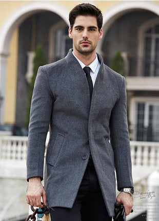 Lavnis Mens Wool Blend Trench Coat Slim Fit Overcoat Gray