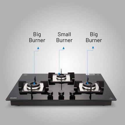 Glen Hob Top 3 Burner Built In Hob In Glass Hob Gas Stove 3 Burner Auto Ignition | 8 MM Toughened Glass | Italian Burner with Double Ring Flame Warranty 2 Years Standard (1073 SQ HT IN 70) 