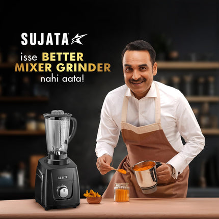 Sujata MG01 Mixer Grinder|1000 Watts Double Ball Bearing Motor|25000 RPM| Non-Stop 90 Mins Running|3 Jars including 1750ml Blender, 1000ml Grinder, 500ml Chutney Jar| (Black) 