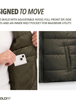 Boldfit Olive Puffer Jacket For Men Hooded Insulated Winter Jacket Size M