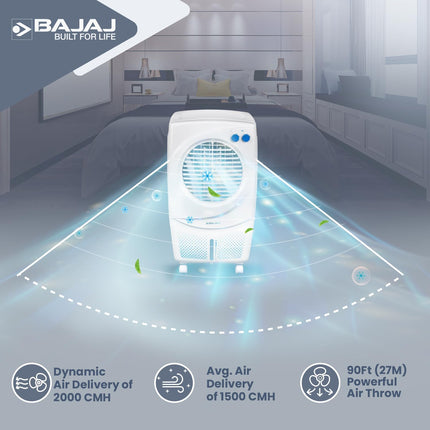 Bajaj PMH 36 Torque 36L Personal Air Cooler For Room| Duramarine Pump with 2-Yr Pump Warranty| 3-Yr Warranty (1 Yr Std + 2 Yr Extn)| TurboFan Technology| Powerful Air Throw| 3-Speed Control| Portable 