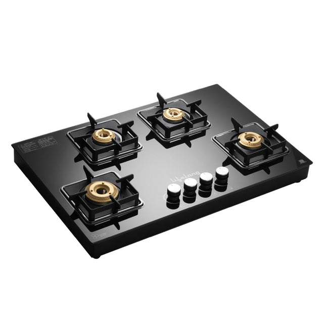 Lifelong 4 Gas Burner Tops - 4 Burners Hob Top Gas Stove with Automatic Ignition - Toughened Glass Top Gas Stoves for Home & Kitchen - Automatic Gas Stove for Modular Kitchen (LLHT008) 