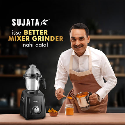 Sujata MG03 Mixer Grinder|1000 Watts Double Ball Bearing Motor|25000 RPM|Non-Stop 90 Mins Running|4 Jars including 1750ml Blender with Coconut Milk Extractor, 1500ml, 1000ml, 500ml Jar| (Black) 