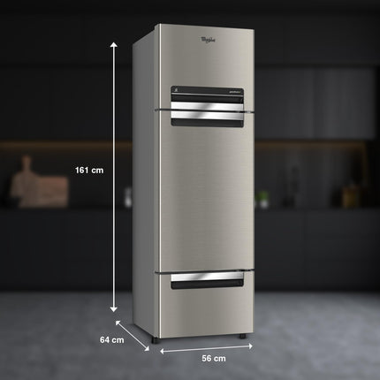 Whirlpool 300 L Frost Free Triple-Door Refrigerator | Zeolite Technology | Microblock Technology [FP 353D PROTTON ROY ALPHA STEEL (N), Up to 44% Reduction in Cold Air Loss*] 
