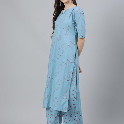 Libas Women's Cotton Kurta Sets (6909_Blue 