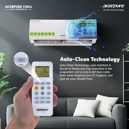 Acerpure Chill Inverter Split Air Conditioner 1.5 ton 3 star, 4 in 1 convertible design, Anti-virus Filter, Blue Fin Technology Air Conditioner (White)