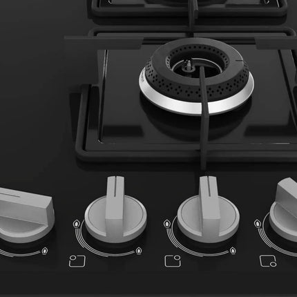 Bosch Built in Gas Hob Black Tempered glass Glass 4 Burner Auto Ignition 60 cm Italian Double Ring Burners (PNH6B6B12I) 