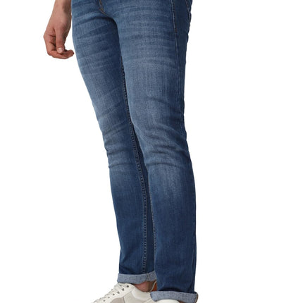 Peter England Men's Mid Wash Stretchable Mid Rise Jeans Medium Blue 