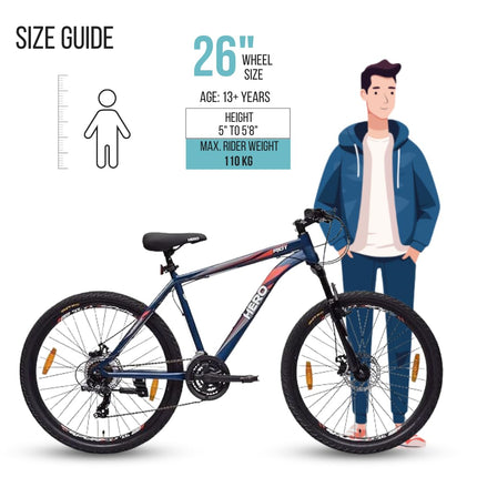 Hero Sprint Riot 26T MTB Geared Cycle 21 Speed Shimano Gears with Dual Disc Front-Suspension Multi-Speed Navy Blue Ideal Age 12+ Years for Men&Women Unisex,26 Inch,Standard 