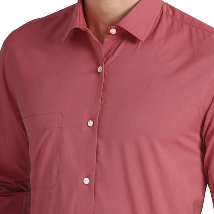 Peter England Men's Solid Regular Fit Shirt (PESFONUBM17140_Red 44) 