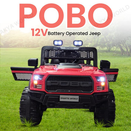 SHAKYA WORLD Pobo Battery Operated Jeep for Kids Ride on Toy Kids Car with Music & Light Electric Car Jeep Battery Car for Kids to Drive || Red Color 