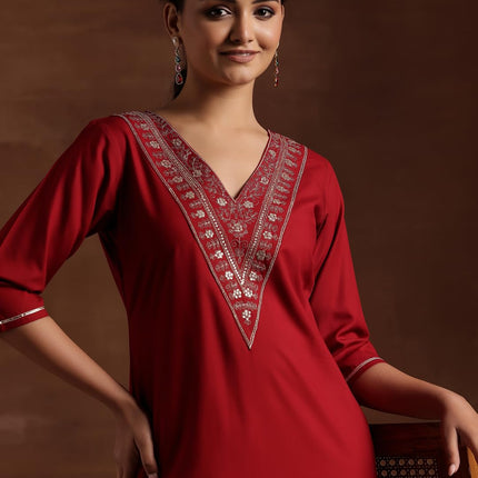 Libas Women's Viscose Rayon Yoke Design A-Line Kurta (29191OR Maroon 
