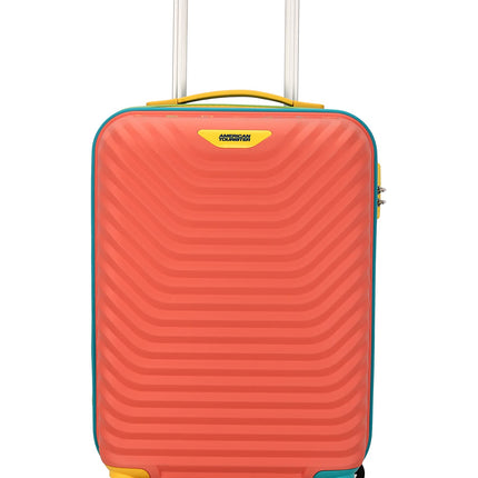 American Tourister Cabin Trolley Bag for Travel|Splash 55 Cms Polycarbonate Hardsided Small Luggage Bag|Speed_Wheel 8 Wheel Suitcase for Travel|Trolley Bag for Travelling, Coral/Teal 