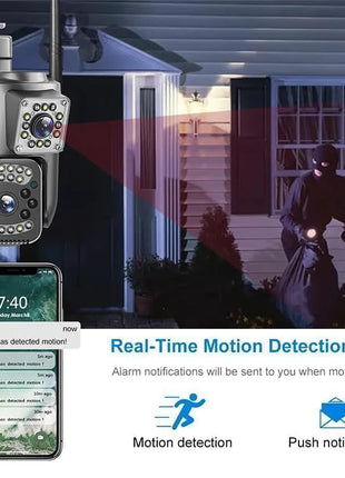 TP Plus 6MP WiFi Dual Lens Outdoor PTZ CCTV Camera 360 Degree View Night Vision