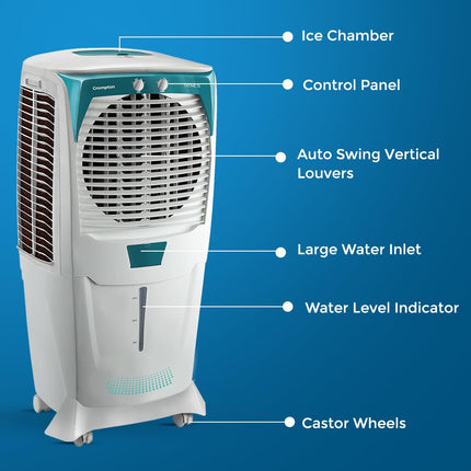 Crompton Ozone 75 Litres Desert Air Cooler for home | Large & Easy Clean Ice Chamber | 4-Way Air Deflection | High Density Honeycomb Pads | Everlast Pump | Auto Fill 