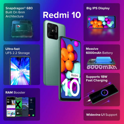 Redmi 10 (Caribbean Green, 6GB RAM, 128GB Storage) 