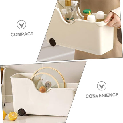 HomeEssentials plastic Multi-Purpose Storage Basket with Wheels - Ideal for Kitchen Utensils, Pots, Spice Jars, and Books - Portable Under Sink Organizer for a Clutter-Free Space (Set of 3, White) 