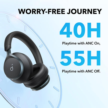 soundcore by Anker,Space One Active Noise Cancelling Bluetooth Over Ear Headphones with Travel Pouch,2X Stronger Voice Reduction,40H ANC Playtime,App Control,Ldac Hi-Res,Ergo Design for Comfort Fit 