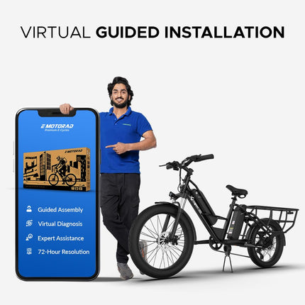 Xcape G1 Cargo Electric Cycle with Dual 48V 10.2Ah Removable Batteries | 250W Motor | Up to 100 km Range | Heavy-Duty Longtail Frame | Front Suspension | 90% Assembled | Powered by EMotorad (Black) 