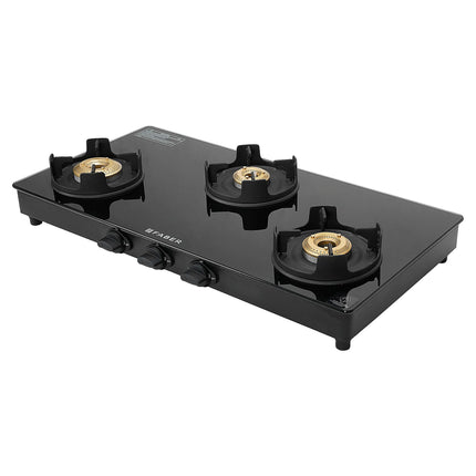 Faber 3 Burner Auto-Ignition Cooktop| ONYX AI 3BB BK |Black ABS Knobs|' Brass Burners| Cast Iron Pan Support| Black Glass Finish |7 Yrs Warranty Glass & 5 Yrs on Burner & Valve | 2 Yrs Comprehensive 