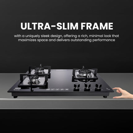 INASLA Premium 3 Burner ≈70cm Gas Stove|5Yr Warranty on Glass & 2Yr on Burner|8MM Toughened Glass|Auto Ignition|Jumbo Brass Burner|LPG Ready &PNG Compatible|360° Gas Nozzle|Milano Arte3B 