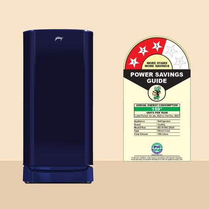 Godrej 183 L 3 Star | Farm Fresh Crisper Technology | Turbo Cooling Technology | Wide Shelf | Jumbo Vegetable Tray | Wired Shelves Direct Cool Single Door Refrigerator (RD R190C WRF NY BL, Navy Blue) 