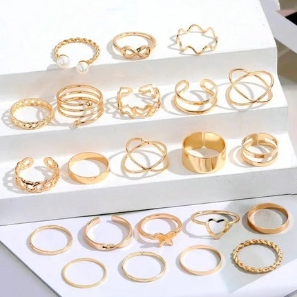 YouBella Fashion Jewellery Celebrity Inspired Combo of Latest Stylish Stackable Kunckle Rings Set for Women and Girls (Gold) 