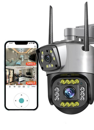 TP Plus 6MP WiFi Dual Lens Outdoor PTZ CCTV Camera 360 Degree View Night Vision
