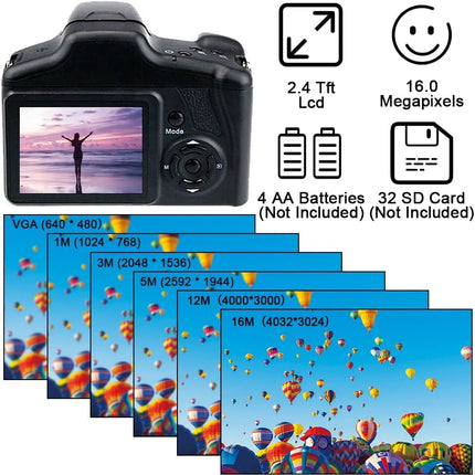 Acuvar Digital Camera, 16 Megapixel Photo Camera Mini Digital SLR Camera, CMOS Sensor 2.4“ TFT LCD Compact Camera, 16X Digital Zoom Video Camera for Children Adults Beginners 