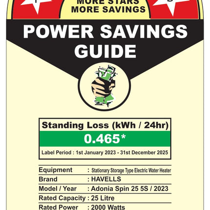 Havells All New Adonia Spin 25L 5 Star Storage Water Heater(Geyser)|Faster Heating|Safe to use|Saves electricity|Feroglas Coated Anti Rust Tank| Temp. setting knob|7 Yr. Tank Warranty| Made In India 