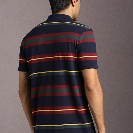 Louis Philippe Men's Striped Slim Fit T-Shirt (LYKPCSLBN12553_Navy 
