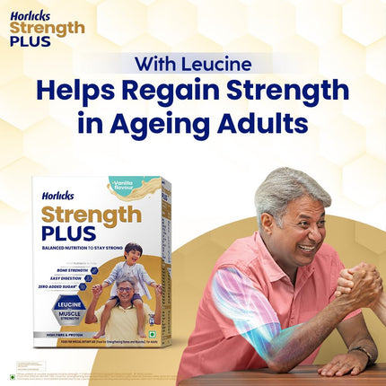 Horlicks Strength Plus- Vanilla| Balanced Nutrition to Regain Strength|High Fibre & Protein,Powder,1 count,350 grams 