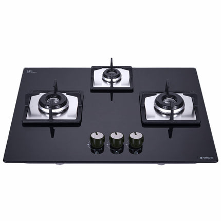 Elica Hob 3 Burner Auto Ignition Built-In Hob or Hobtop| Sabaf Italian Burners | Toughened Glass Top | 5 Yrs Warranty on Glass & Valves | 2 Yrs Comprehensive | Flexi Hct 360 Dx Lotus Bk, Black 