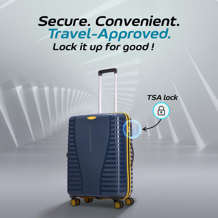 Aristocrat Medium Airpro Plus Check-in 66 Cm() 8 Wheel Spinners Trolley Bags for Travel Hard Case Luggage, Lightweight Bag with TSA Lock & Anti-Theft Zipper(Blue), Black 