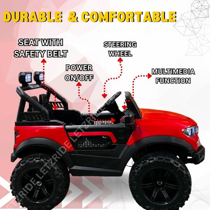LETZRIDE Kids Speed-888 Battery car for Kids | Battery Operated Jeep 1 to 7 Year Kids | Electric Jeep for Kids | Ride on-Dual Control Mode, Swing Function, Led Lights, with Seat Belts | (Red) 